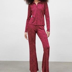 Zara Flared Jacquard Pants, Fuchsia - Size Small